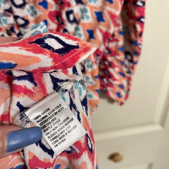 Red Camel Womens Pink Geometric Aztec Vneck Roll Tab Sheath Dress Medium - Picture 5 of 6